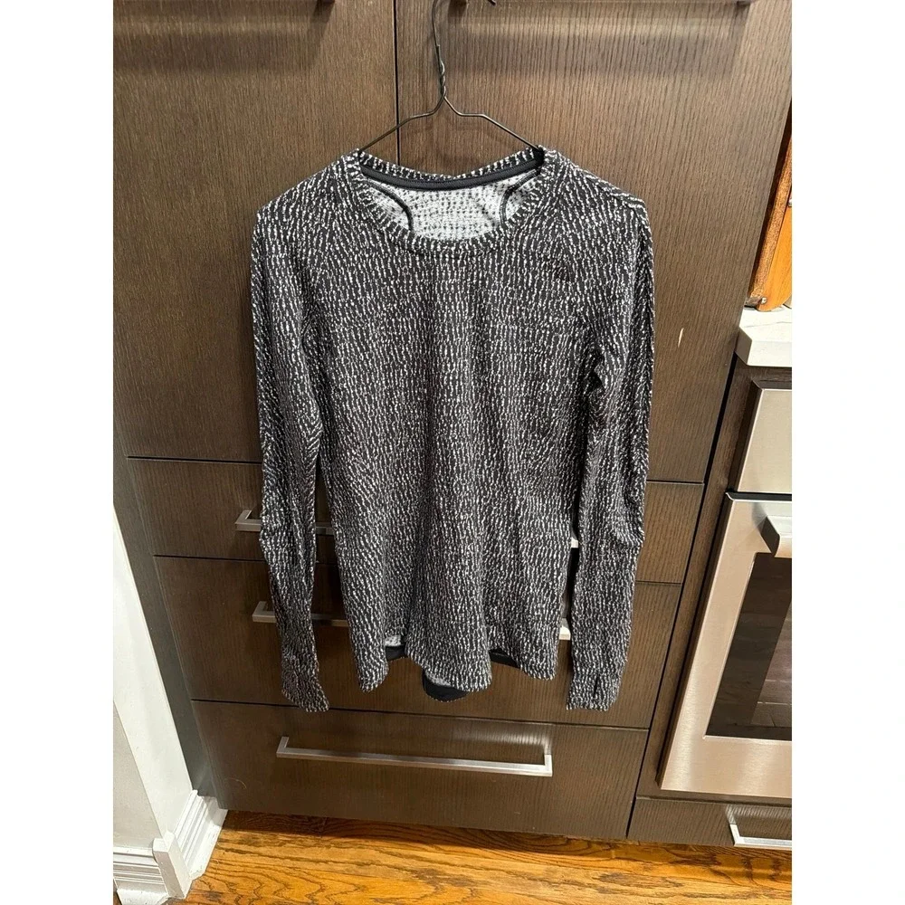 Lululemon Runderful Long Sleeve Shirt Knotted Jacquard Black White Rulu Womens 8